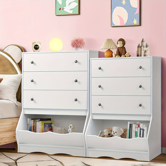 Dresser For Bedroom, 3 Drawers Chest, Tall Dresser, Dresser For Bedroom, Toy Storage And Organization, Cubby Storage Organizer, 2 Sizes, Medium/ Large, Nursery Room, White