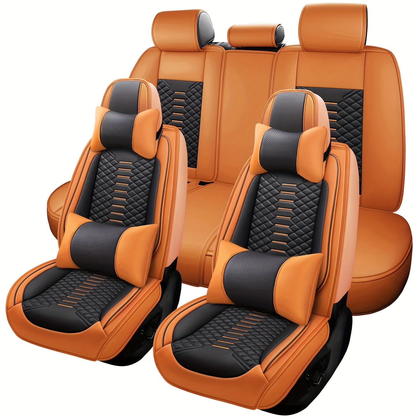 5 Seat Nappa Leather Breathable Perforated Air Hole Universal Car Seat Covers Full Set Full Surrounded Front Back Side Cushion Protector Fit for Most Cars SUV Truck Sedan