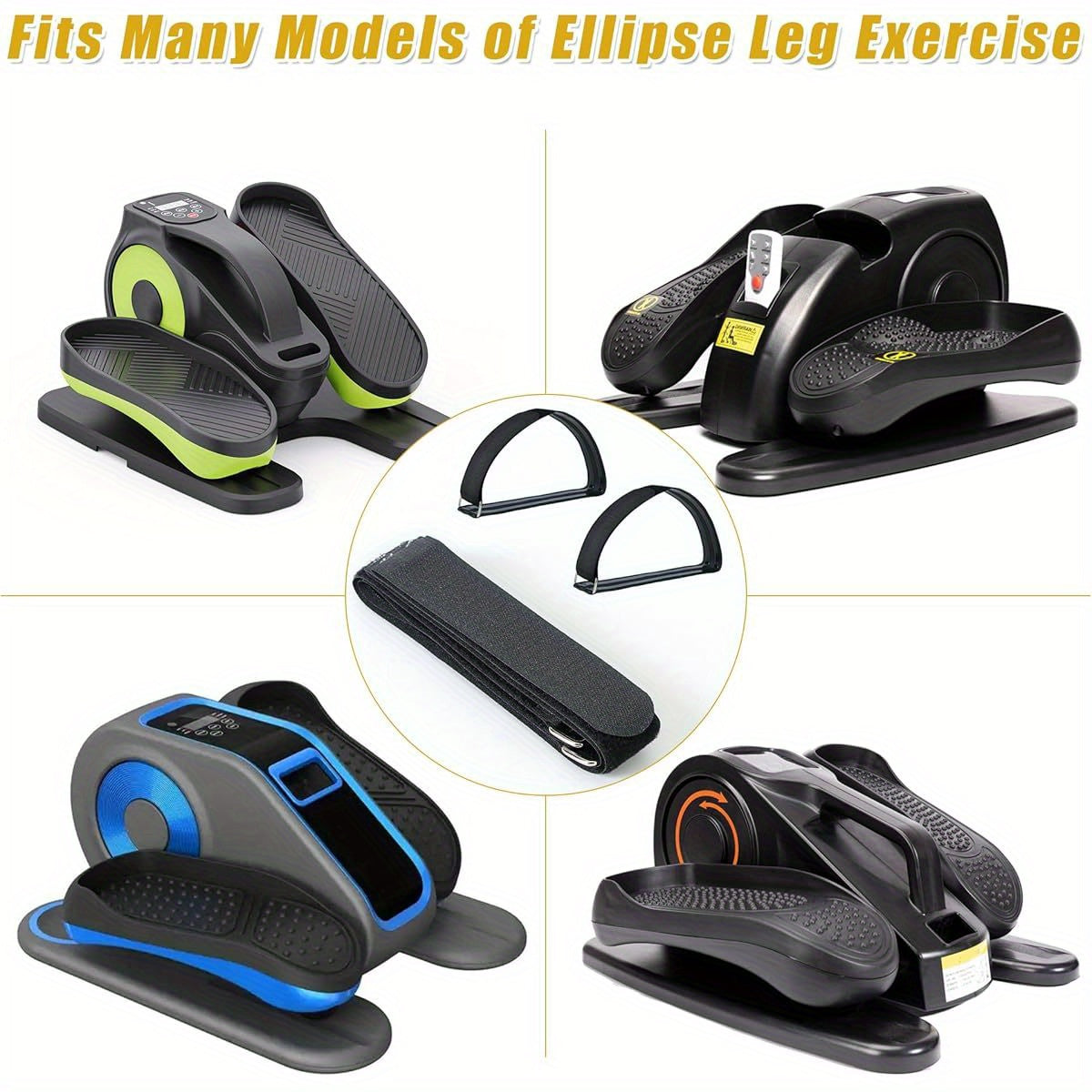 4pcs Ellipse Leg Exerciser Pedal Straps - Non-Slip Under Desk Foot Straps with Adjustable Metal Buckles, Ergonomic Design for Home Office Workstation Fitness, Seniors & Adults