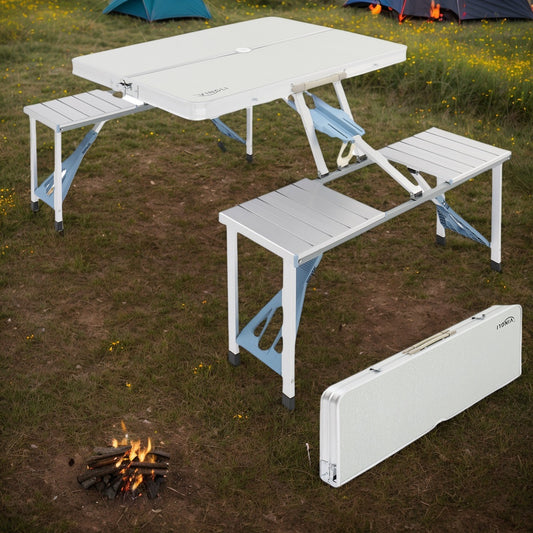 4 Ft Folding Camping Table With 4 Seats And Umbrella Hole
