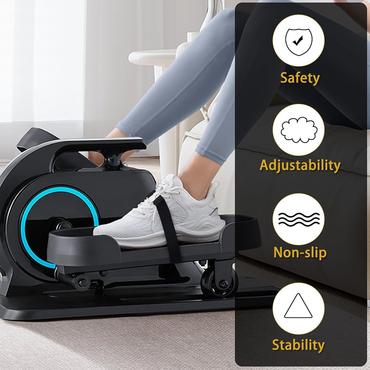 4pcs Ellipse Leg Exerciser Pedal Straps - Non-Slip Under Desk Foot Straps with Adjustable Metal Buckles, Ergonomic Design for Home Office Workstation Fitness, Seniors & Adults