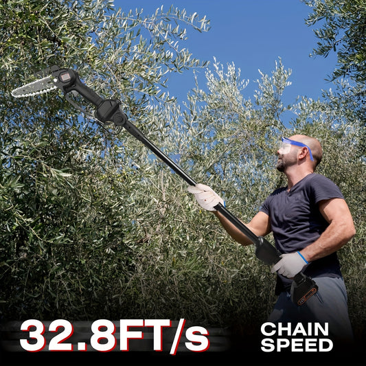 13ft Reach Cordless Pole Saw, 2-in-1 Battery Powered Tree Trimming - Retractable And Foldable Electric Pole Chainsaw - With 2 Chains, 2 Batteries, 3 Extension Rod, 2Pcs 1500mAh Batteries 4in/6in Chains