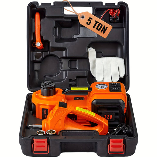 Happybuy Electric Car Jack, 5 Ton/11023 LBS Hydraulic Jack Lift with Electric Impact Wrench, Built-in Inflatable Pump, And LED Light for SUV MPV Sedan Truck Change Tires Garage Repair