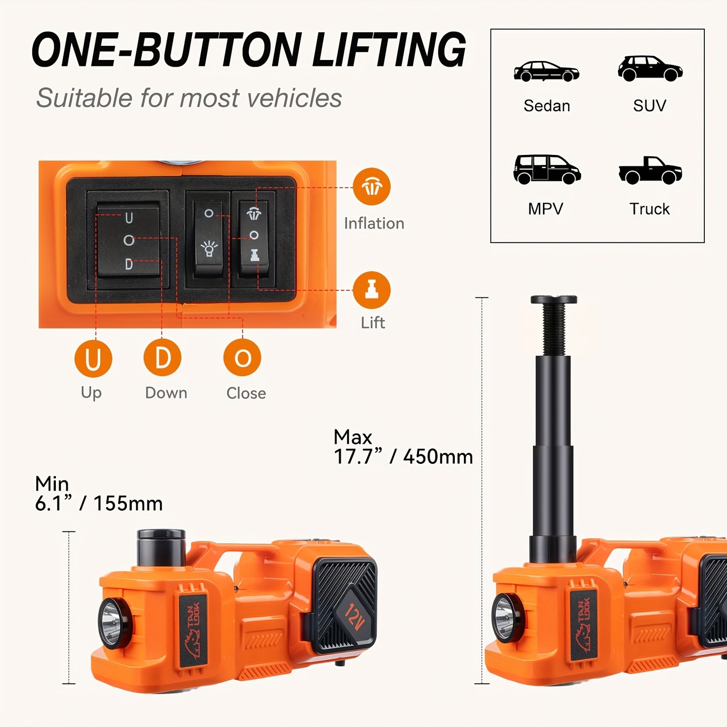 5 Ton Electric Car Jack, Hydraulic Jack And Electric Impact Wrench, Portable Car Lift with Built-in Air Pump, Suitable for SUV MPV Car Truck Tire Replacement Garage Maintenance Easy to Repair Car Tires, Emergency Maintenance