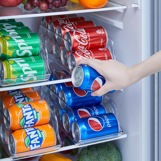 4pcs Clear PET Soda Can Organizer for Fridge & Pantry - BPA-Free, Shatterproof Beverage Holder, Fits 9 Cans Each - Space-Saving Refrigerator Storage Solution for Soda, Beer & More, Easy-Access Design with Anti-Skid Base, Frid