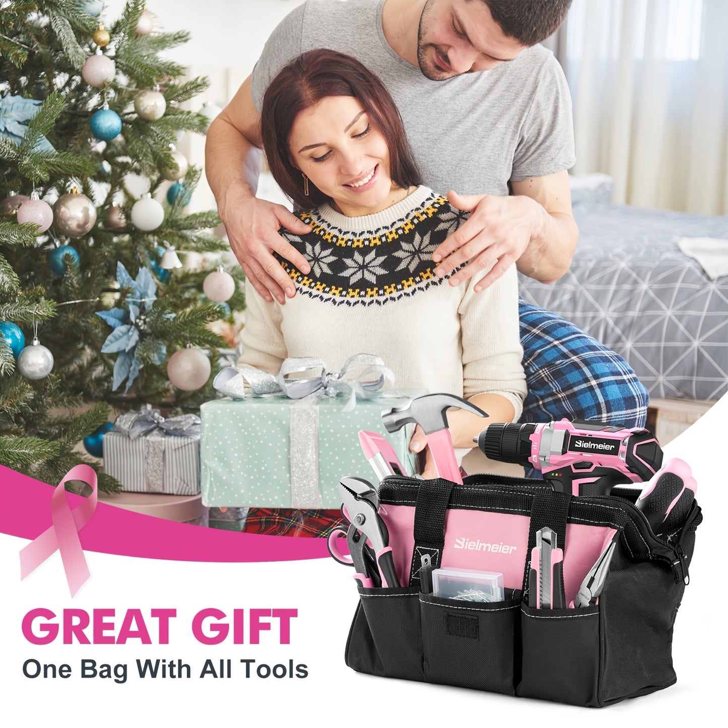 Bielmeier 236pcs Pink Tool Kit 20V Cordless Drill For Women