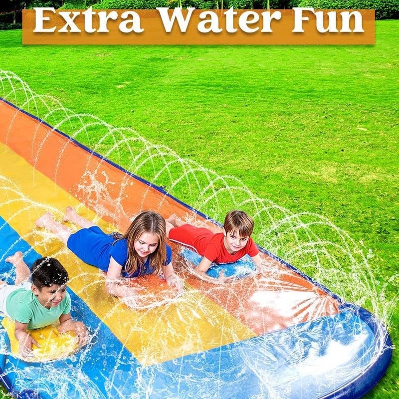JOYFY Triple Water Slide with 3 BodyBoards, 22.5ft Lawn Water Splash Slip And Slide Summer Toy Splash Pad with Build In Advanced Sprinkler for Kids Adults Backyard Summer Fun Party Games & Activities