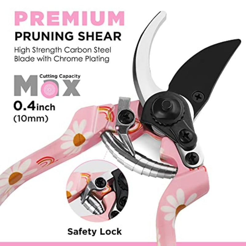 Aluminum Garden Tool Set 4 Piece With Pruning Gloves Trowel Shovel Pruner Rake