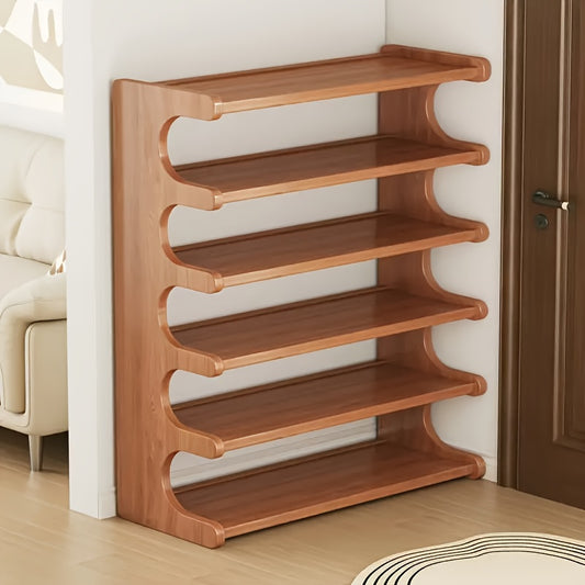 6/5 Tier Space Saving Bamboo Shoe Rack - Multi-Tier, Freestanding Storage Box, Wood Grain Finish, Material Furniture for Dorm Rooms And Entrances, Shoe Racks for Front Door Entrances, Foyers, Living Rooms, Bedrooms, Garages,