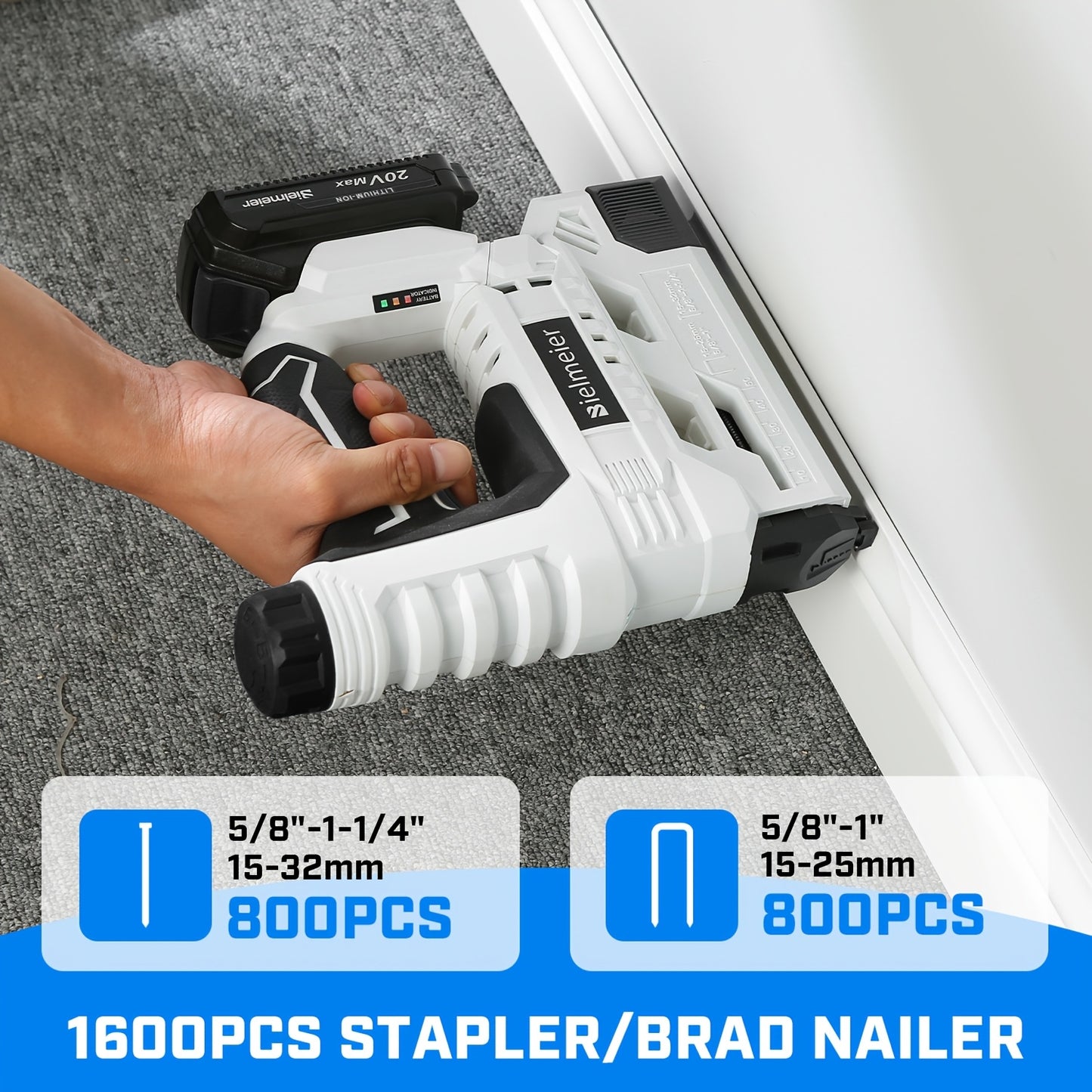 Bielmeier 20V/4V Cordless 2-in-1 Nail Gun for Carpentry