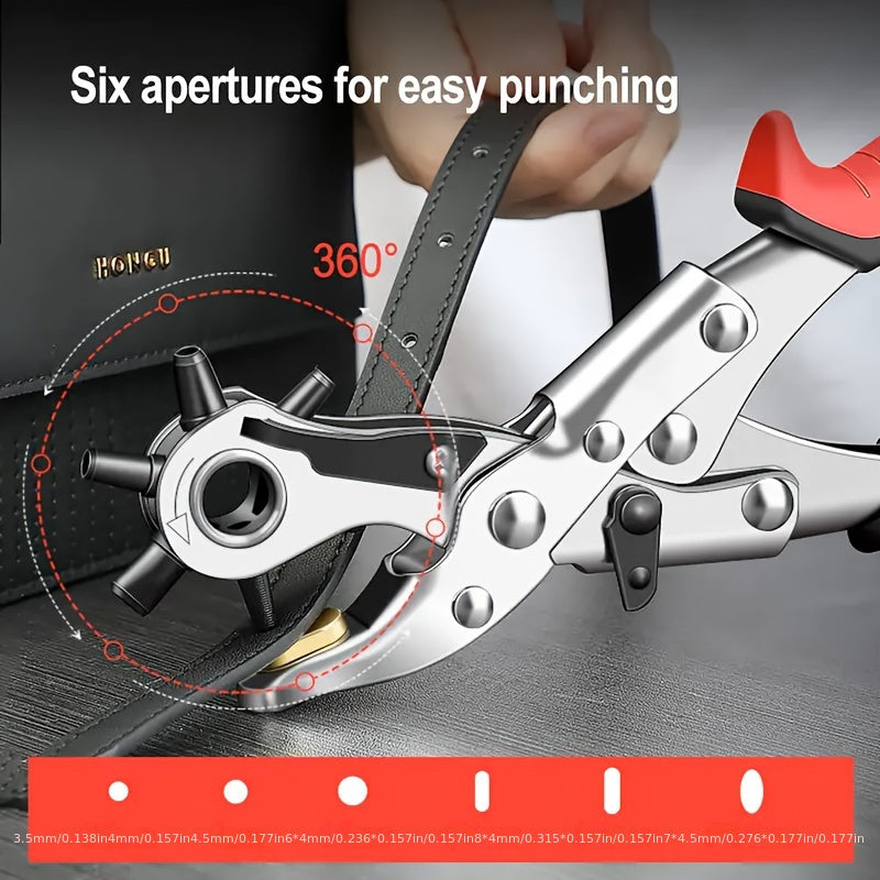 1pc Durable Stainless Steel Leather Hole Punch Pliers, Revolving Multi-Slot Belt and Watch Band Puncher, Handheld Eyelet Punch Tool for Leathercraft, Sewing & DIY Projects