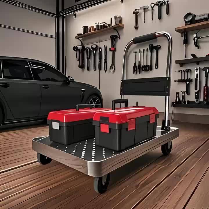 Heavy Duty Folding Trolley-800lbs Maximum Carrying Capacity Space Saving Foldable Platform, 360 ° Rotating Handle Heavy Duty Plastic Tray, Super Durable, Suitable for Home, Office, Warehouse. A Perfect Gift for A Father Or H