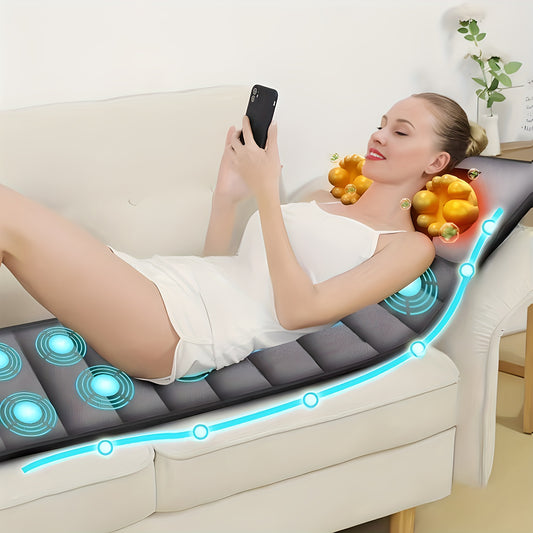 Full Body Massage Mattress, Acupressure Massage, Neck Kneading, Neck And Lower Back Heating, 10-Zone Vibration, 12V Safe Voltage, Gray Velvet.