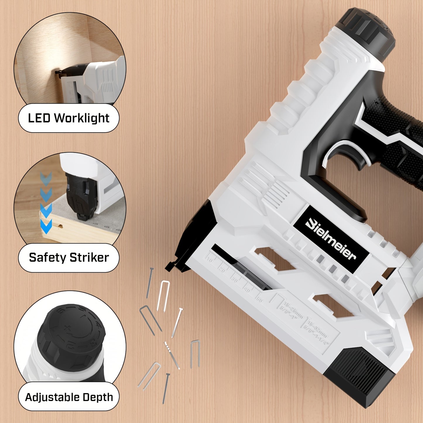 Bielmeier 20V/4V Cordless 2-in-1 Nail Gun for Carpentry