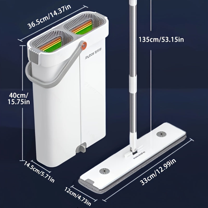 12.99inch/15.75inch Hand-Free Mop And Wash Bucket Set with 2 Washable Reusable Microfiber Cloths, Machine Washable Matching Cloths, Wet And Dry Floor Dust Mops, Floor Cleaning Systems, Bucket Sets, Cleaning Supplies, Cleaning