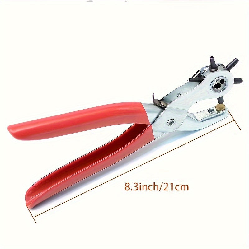 1pc Durable Stainless Steel Leather Hole Punch Pliers, Revolving Multi-Slot Belt and Watch Band Puncher, Handheld Eyelet Punch Tool for Leathercraft, Sewing & DIY Projects