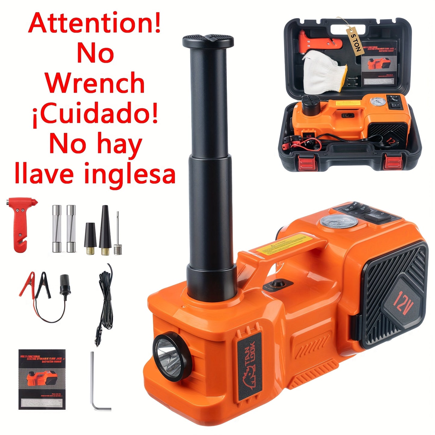 5 Ton Electric Car Jack, Hydraulic Jack And Electric Impact Wrench, Portable Car Lift with Built-in Air Pump, Suitable for SUV MPV Car Truck Tire Replacement Garage Maintenance Easy to Repair Car Tires, Emergency Maintenance