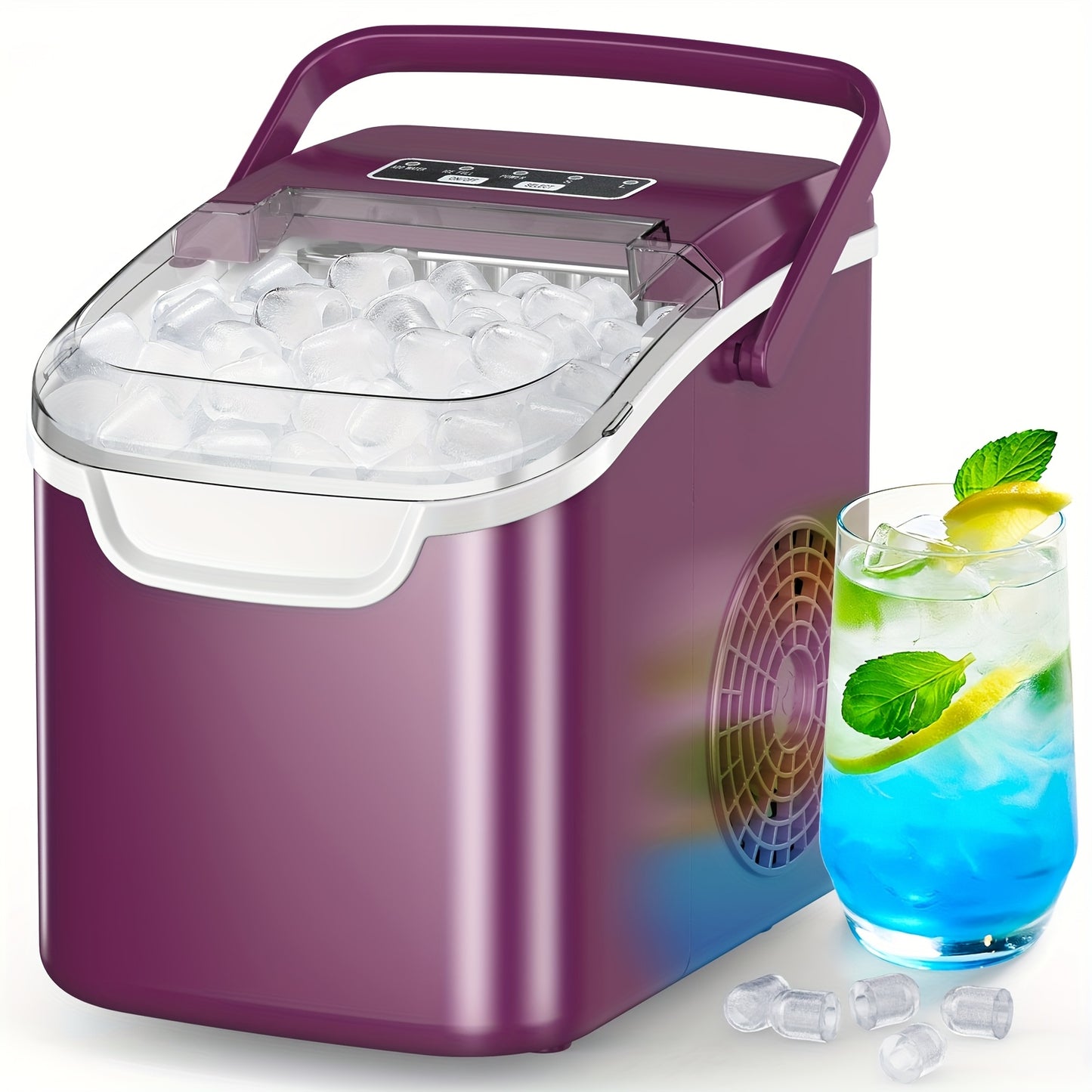 Portable Ice Maker 8 Cubes in 6 Minutes Two Sizes Black