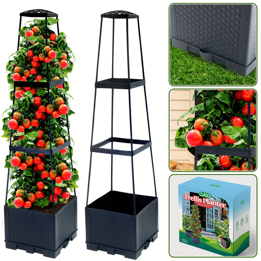 2 Pack 44.8Inch Self-Watering Tomato Planter Box With Trellis, Trapezoidal Climbing Cage For Patio Garden Indoor Outdoor