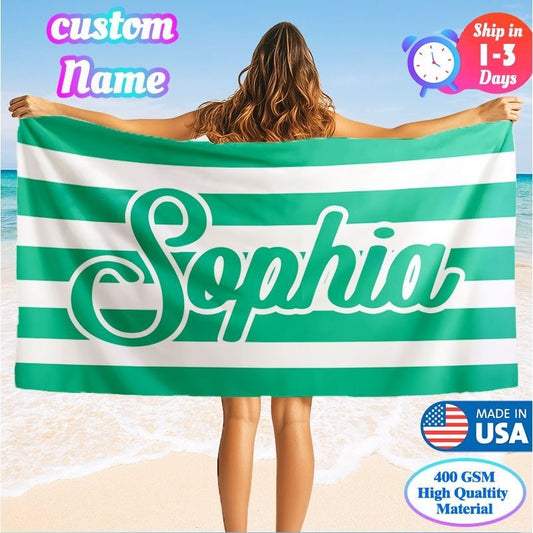 Made In USA,Personalized Customized Name 30*60 inches Extra Large Beach Towel –Soft, Absorbent, Quick-Drying 100% Polyester,400 GMS Microfiber Beach Towel, Essential For Summer, ldeal ForMen, Women, Girls, Boys, Wind & Sun