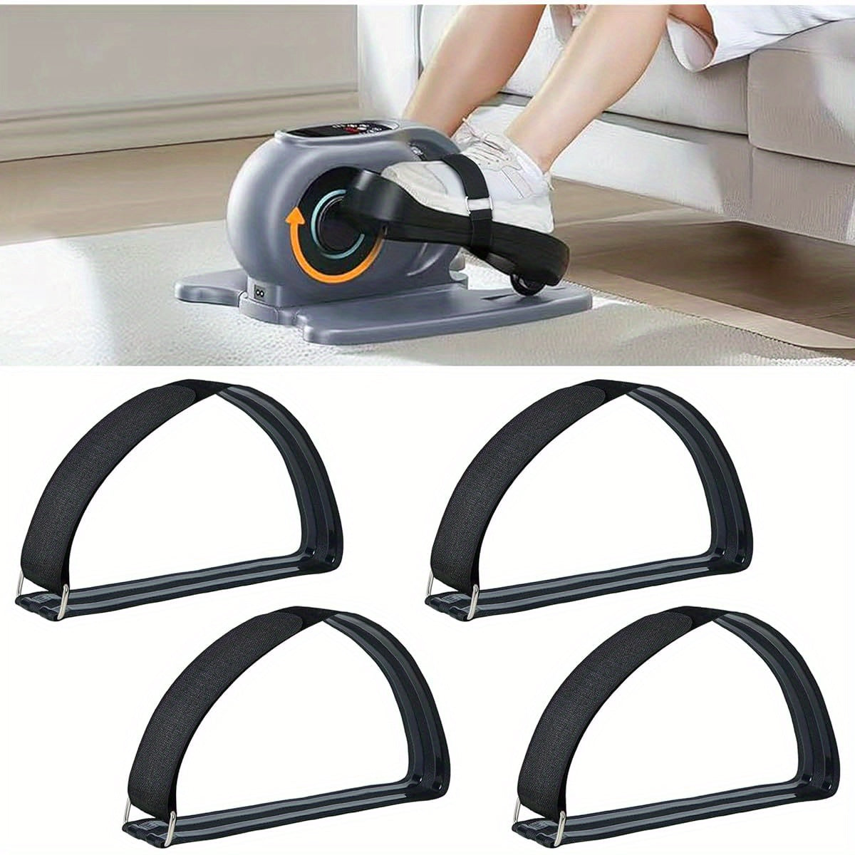 4pcs Ellipse Leg Exerciser Pedal Straps - Non-Slip Under Desk Foot Straps with Adjustable Metal Buckles, Ergonomic Design for Home Office Workstation Fitness, Seniors & Adults
