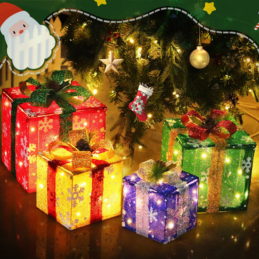 Set Of Four Christmas Gift Boxes With 70 LED Lights