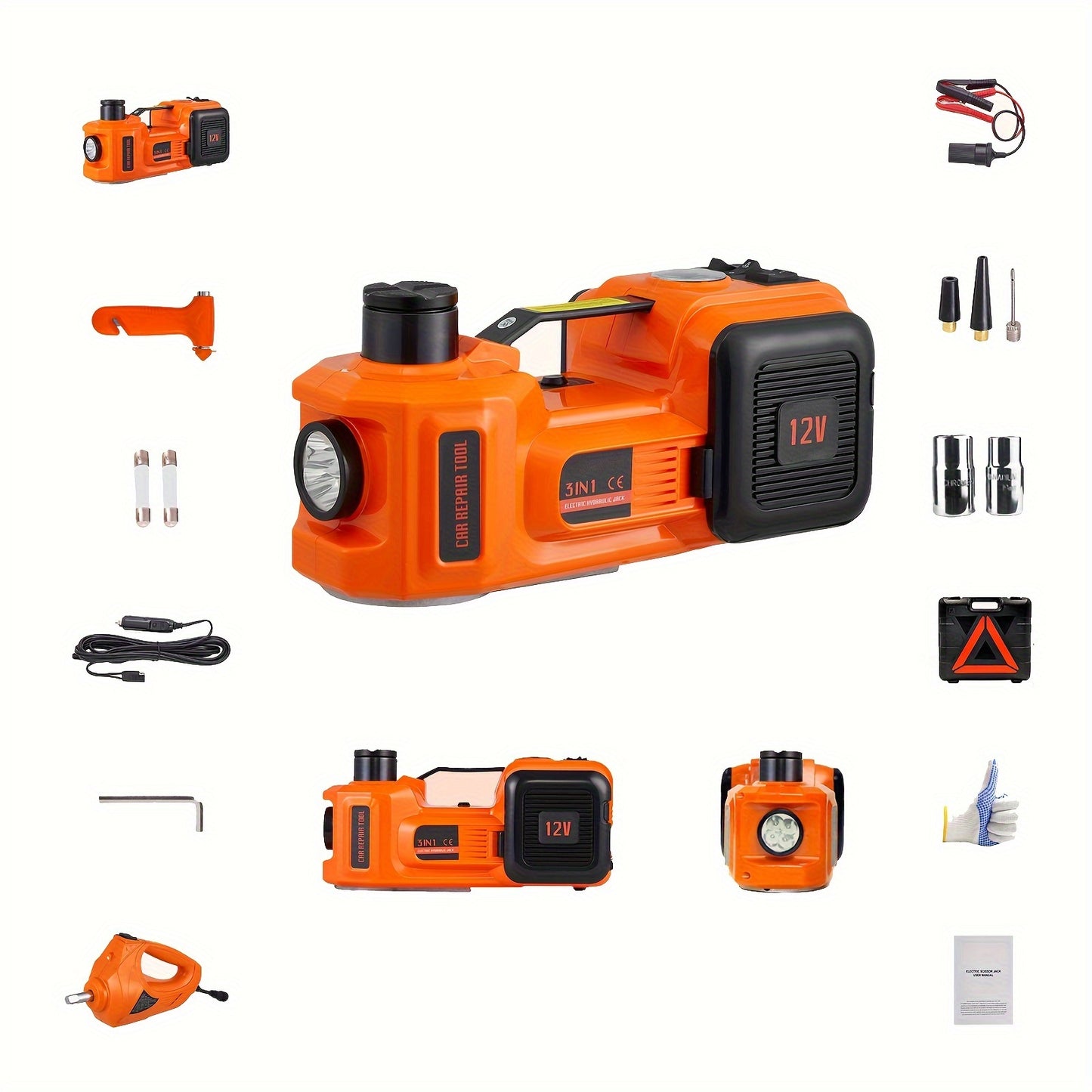 Happybuy Electric Car Jack, 5 Ton/11023 LBS Hydraulic Jack Lift with Electric Impact Wrench, Built-in Inflatable Pump, And LED Light for SUV MPV Sedan Truck Change Tires Garage Repair