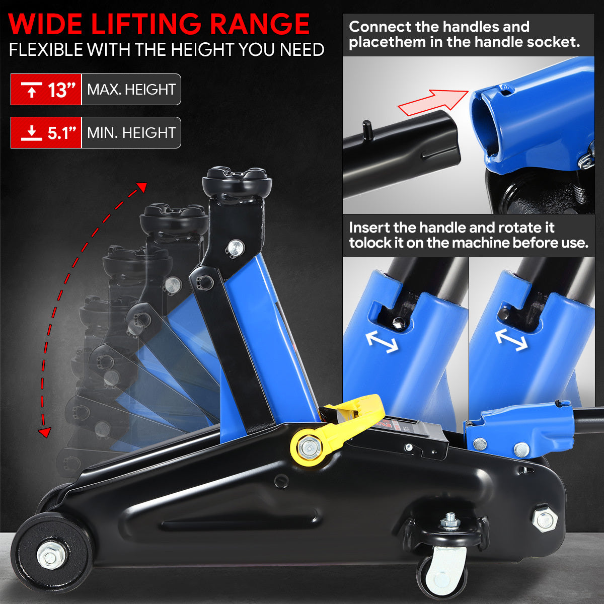 2 Ton And 3 Ton Heavy Duty Steel Low Profile Hydraulic Floor Jack Blue