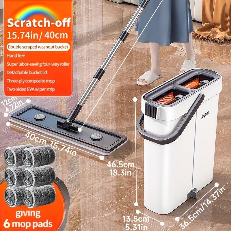 12.99inch/15.75inch Hand-Free Mop And Wash Bucket Set with 2 Washable Reusable Microfiber Cloths, Machine Washable Matching Cloths, Wet And Dry Floor Dust Mops, Floor Cleaning Systems, Bucket Sets, Cleaning Supplies, Cleaning