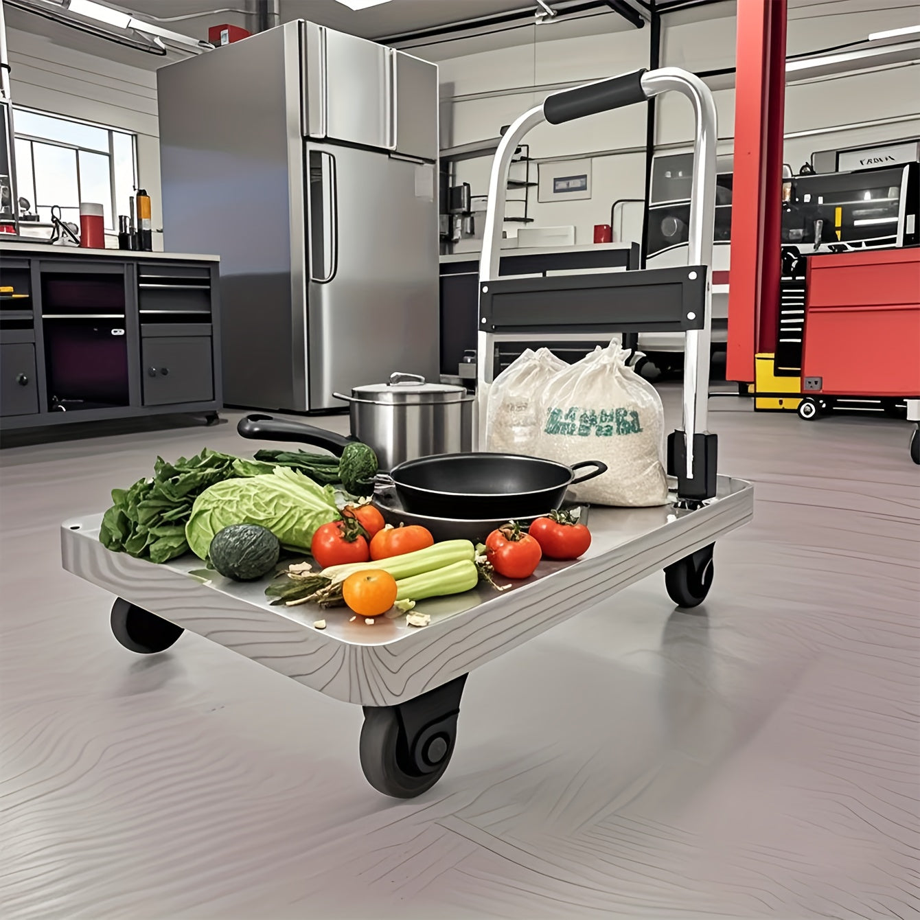 Heavy Duty Folding Trolley-800lbs Maximum Carrying Capacity Space Saving Foldable Platform, 360 ° Rotating Handle Heavy Duty Plastic Tray, Super Durable, Suitable for Home, Office, Warehouse. A Perfect Gift for A Father Or H