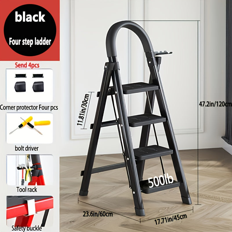 Foldable Footstool Ladder 3 Steps 400 Lb Capacity Non Slip Pedals