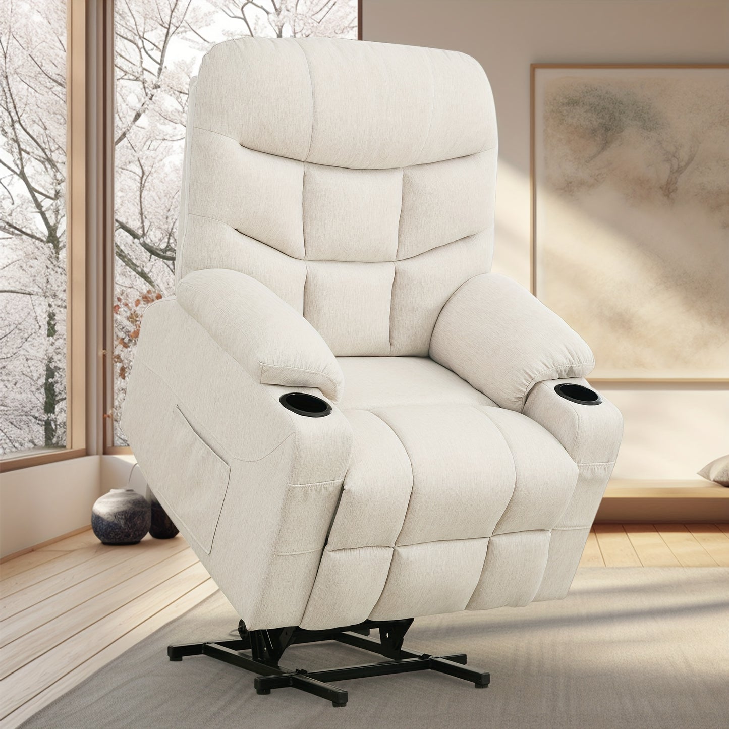 Korser, Electric Recliner with Massage And Heating Function, Lifting Electric Recliner with Remote Control And Cup Holder In The Living Room, Linen Material, Gifts for The Elderly, Holiday Gifts, Suitable for Living Room And