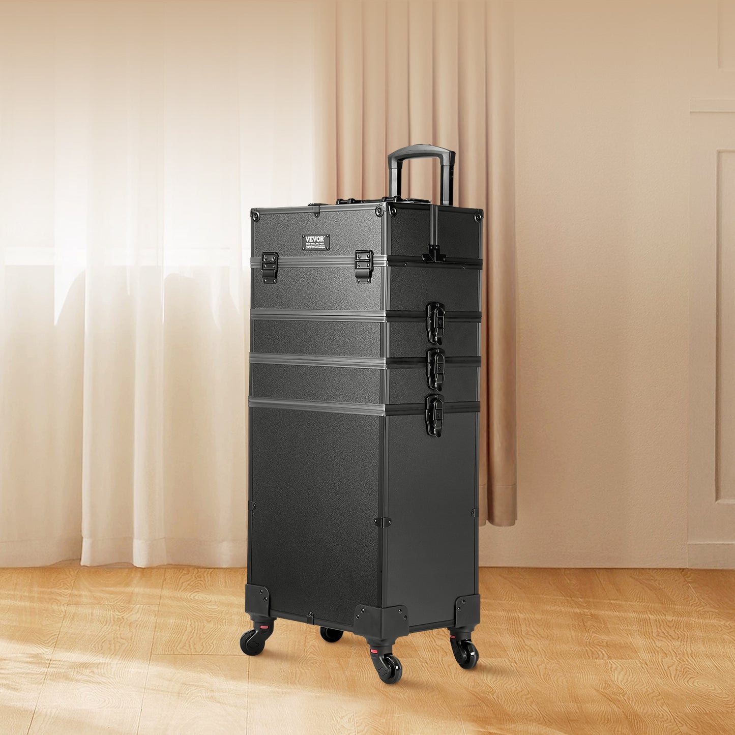 VEVOR 5 In 1 Extra Large Professional Makeup Train Case Rolling Case Black