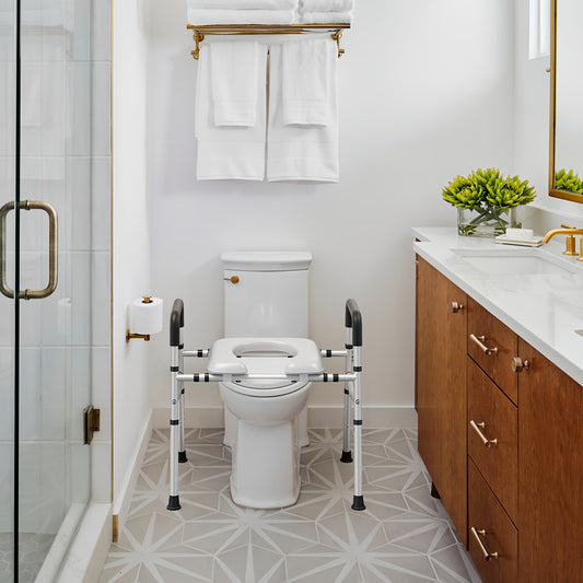 Adjustable Height And Width Raised Toilet Seat Riser With Handles - Universal Mobility Aid For Seniors, Elderly, Disabled And Post-Surgery - Non-Slip Safety Design, Thickened Cushion, Tool-Free Installation (Supports 400 Lbs)