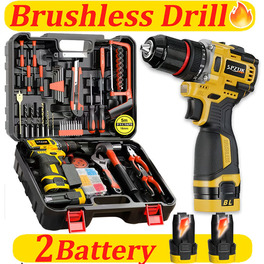 SPZTJK 128Pcs Cordless Drill Tool Kit With Two Batteries