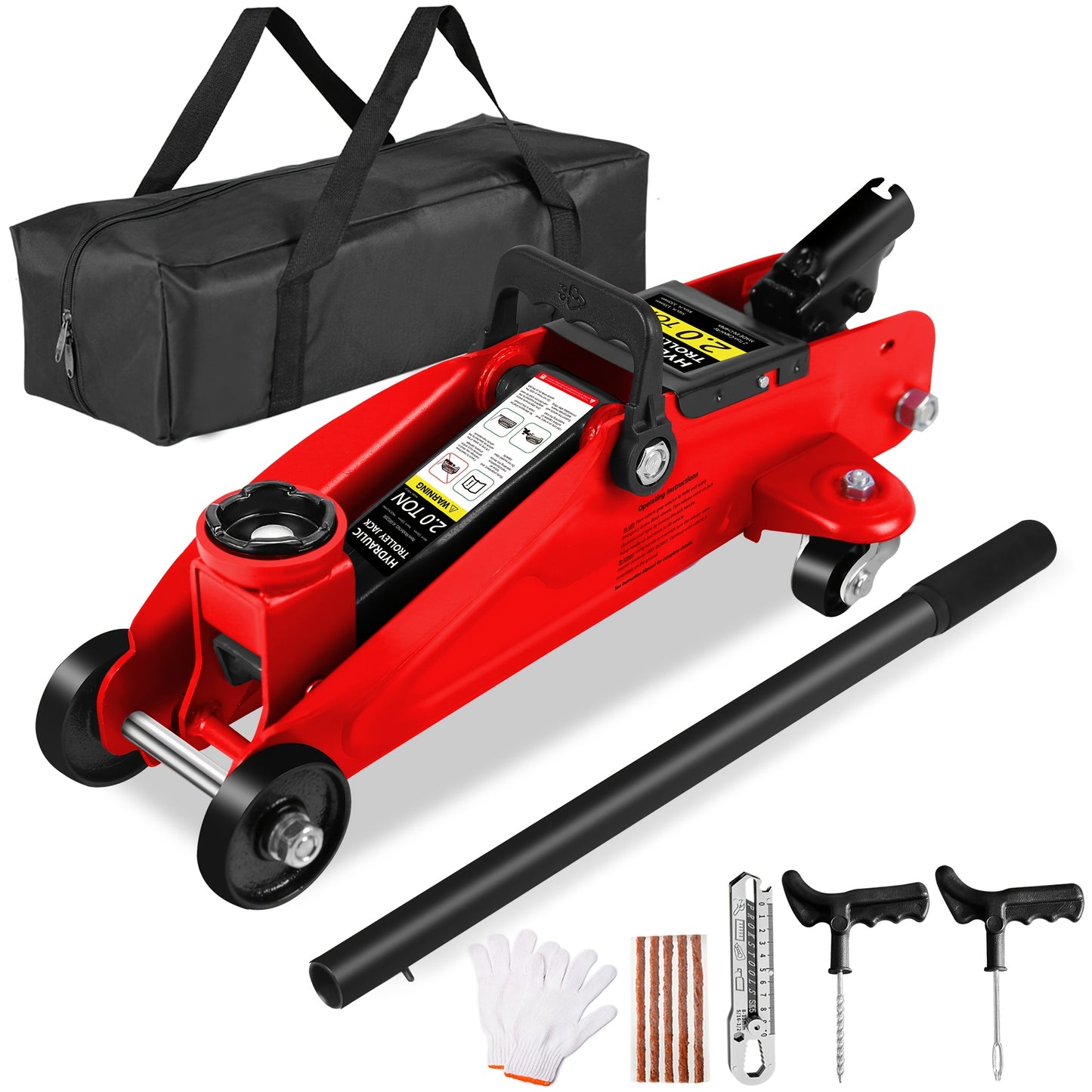 2/2.5/3 Ton Capacity, Jack Kit Low Profile Hydraulic Trolley Service/Floor Jack Combo, Multiple meal plans to choose from 3 Ton Jack Stands 2PCS, Tire Repair Kit, 14-inch Wheel Cross Wrench, Wheel Chock, Jack Accessories Red/