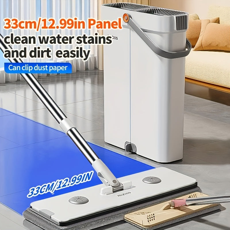 12.99inch/15.75inch Hand-Free Mop And Wash Bucket Set with 2 Washable Reusable Microfiber Cloths, Machine Washable Matching Cloths, Wet And Dry Floor Dust Mops, Floor Cleaning Systems, Bucket Sets, Cleaning Supplies, Cleaning