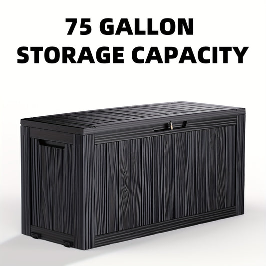 75 Gallon Lockable Resin Deck Box, 300 Lbs Weight Capacity, Waterproof & UV-Resistant Outdoor Storage Box For Outdoor, For Pool Accessories, Garden Tools, Box, Cabinet, Rack For Outdoor Storage, Box,Cabinet,Rack for Outdoor S