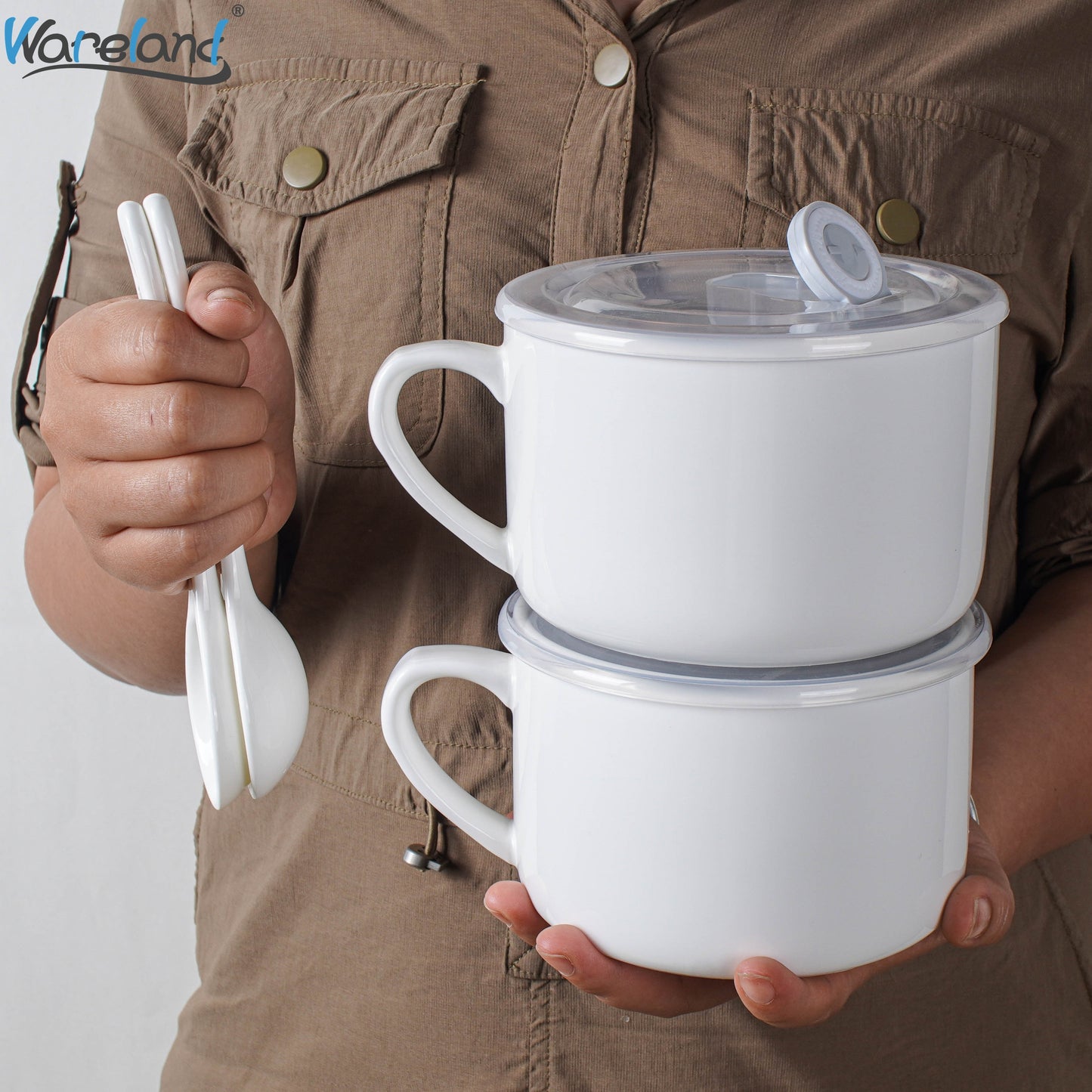 6pcs Soup Bowls with Handles & Spoons, 30oz Ceramic Ramen Bowl with Lid, Large Soup Mugs/Cups for Instant Noodle, Big Cereal Bowls for Oatmeal, Salad Containers with Lids, Mother's Day/Valentine's Day Gift