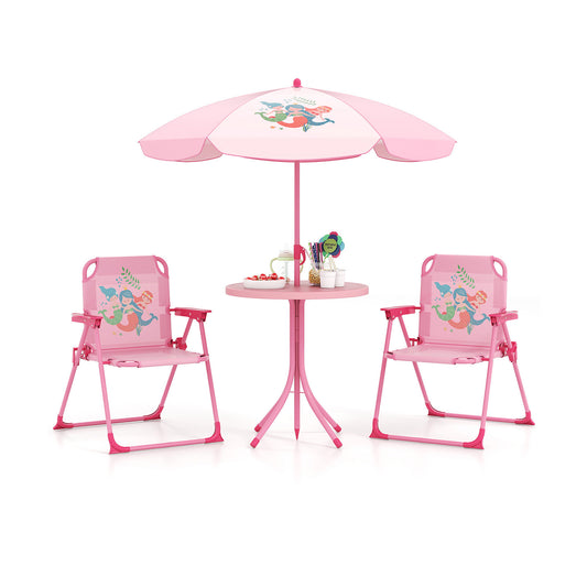 Costway Kids Picnic Table And Chairs Set With Umbrella