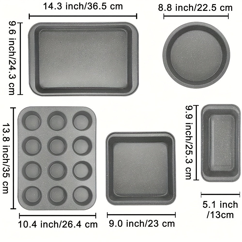 10pcs Nonstick Baking Pans Set Kitchen Baking Sheets for Oven, Bakeware Sets with Round/Square Cake Pan, Muffin Pan, Loaf Pan, Roast Pan, Cookie Sheet Set Baking Supplies Grey