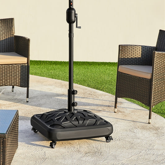 Costoffs Fillable Mobile Umbrella Base, Heavy Duty Patio Umbrella Pole Holder for Outdoor 4 Wheels, 4 Locks 2 Knobs 123lb Capacity for Deck, Poolside, Garden, Black-Checkered