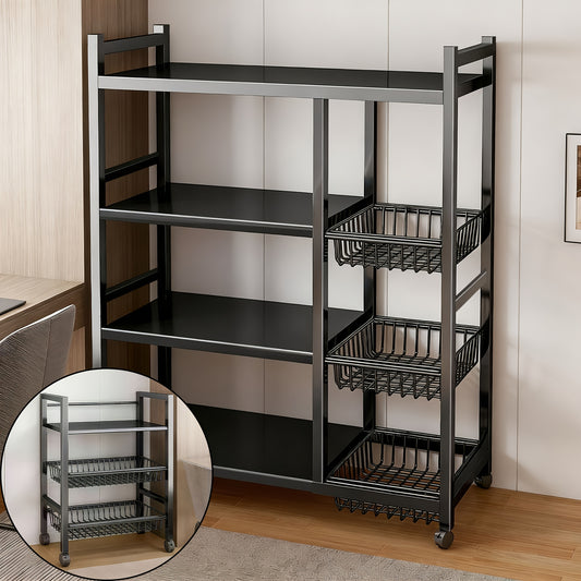 Wheeled Adjustable Storage Rack With Wire Bins For Garage