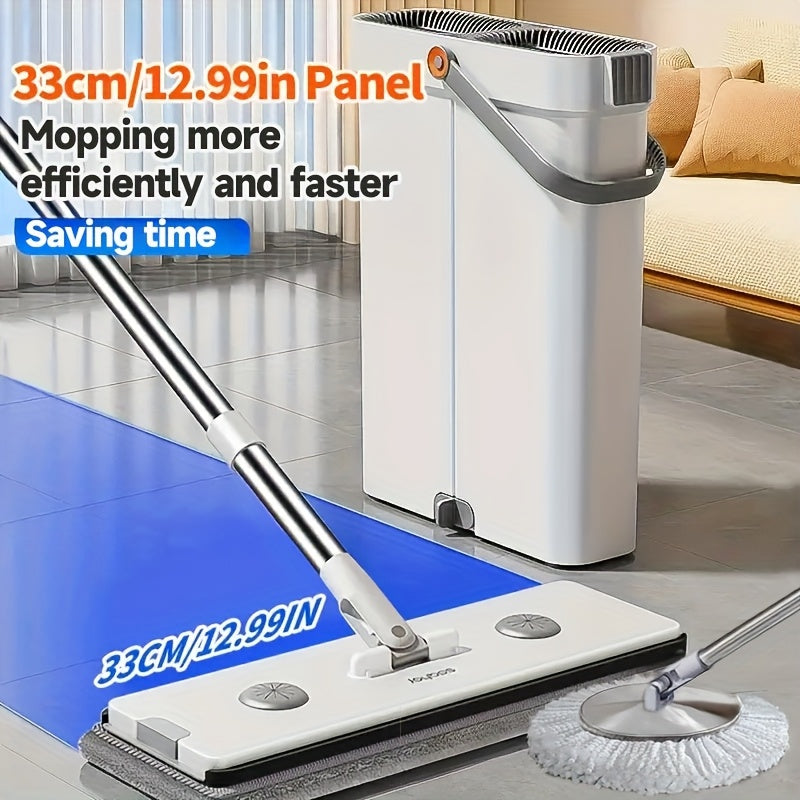 12.99inch/15.75inch Hand-Free Mop And Wash Bucket Set with 2 Washable Reusable Microfiber Cloths, Machine Washable Matching Cloths, Wet And Dry Floor Dust Mops, Floor Cleaning Systems, Bucket Sets, Cleaning Supplies, Cleaning