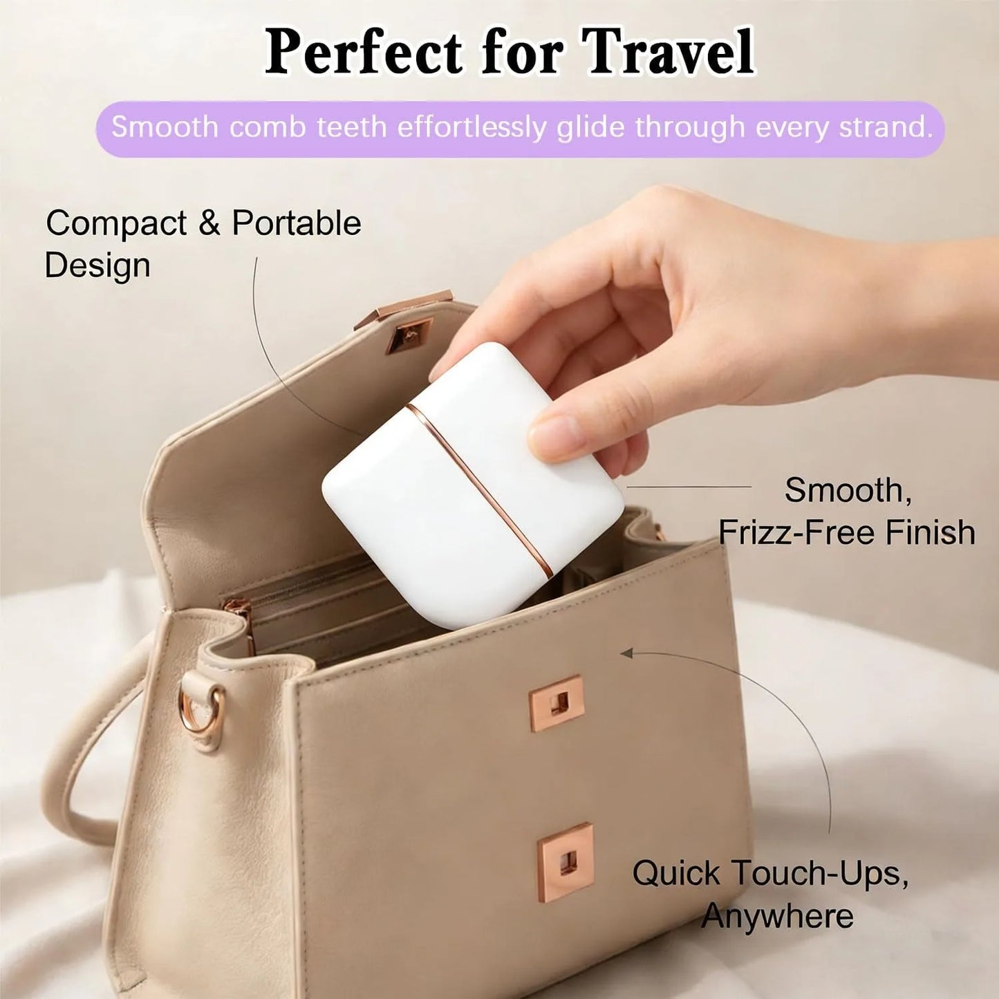 Mini Cordless Hair Straightener Brush Rechargeable USB Hot Comb 3 Heat Settings