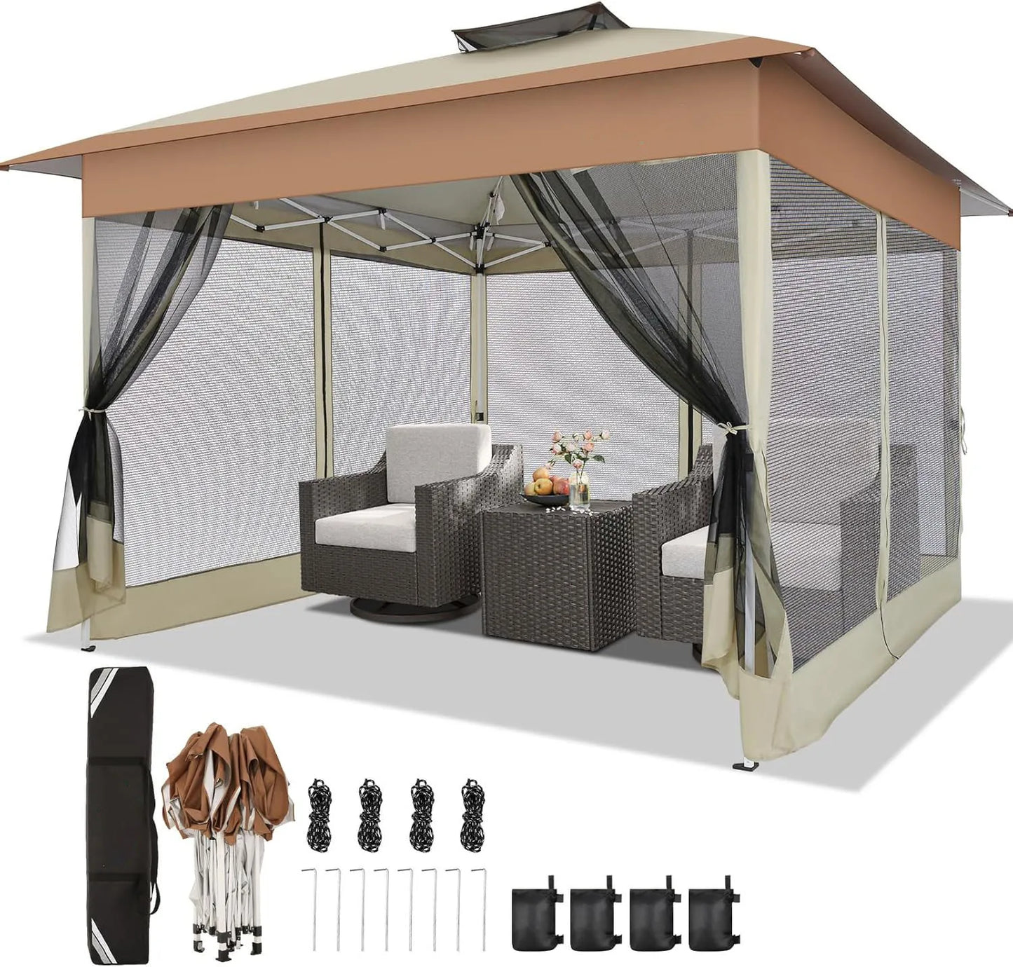 13x13ft Gazebo Pop Up Canopy Tent With Mosquito Netting For Lawn Patio UPF50