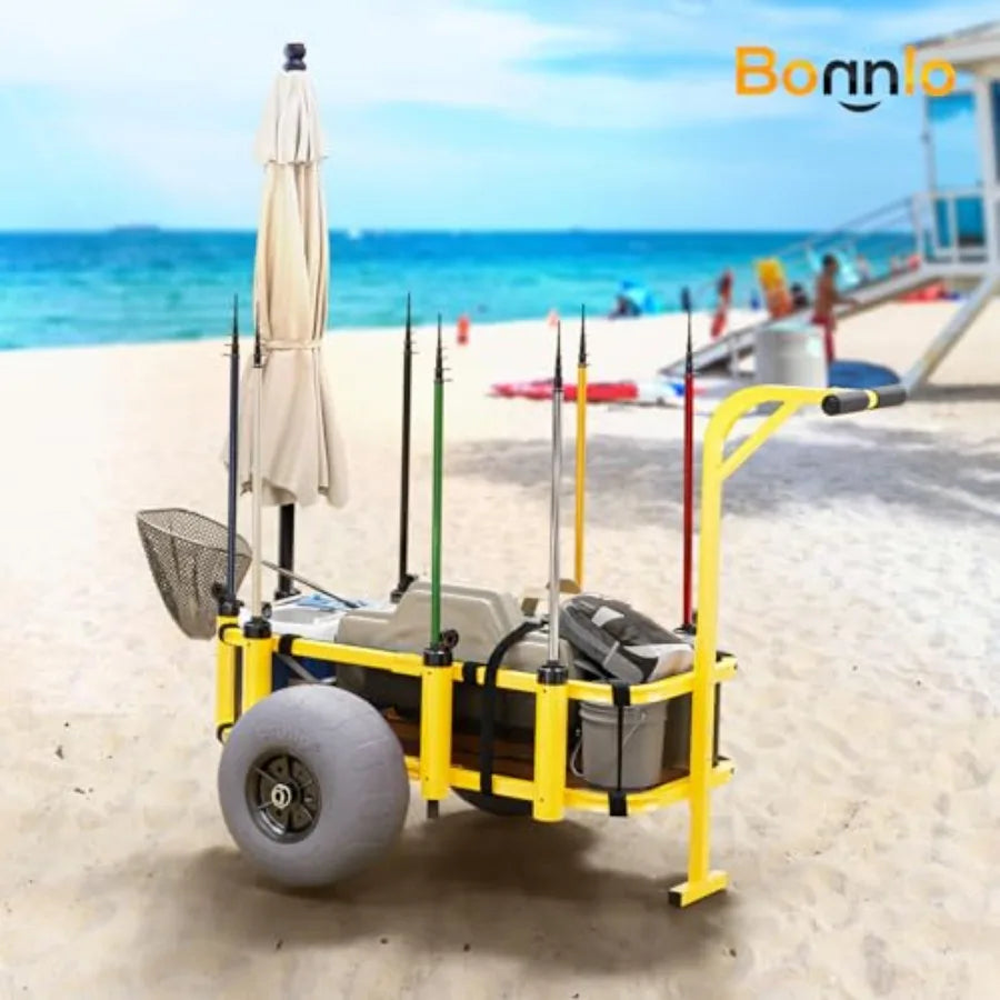 Fishing Cart Beach Wagon With 13 Big Wheels For Sand 300 Lbs Load 8 Rod Holders