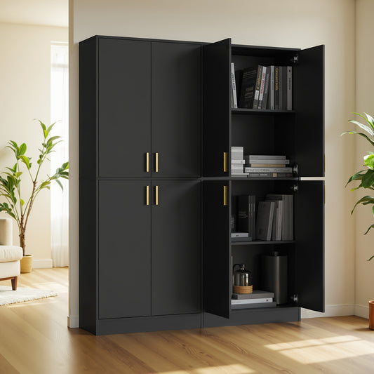 Aurorome Freestanding Pantry Storage Cabinet - 71" Tall, 4 Doors, 2 Adjustable Shelves, Spacious Cupboard for Nursery/Reading/Classroom, White/Black/Oak, 1pc