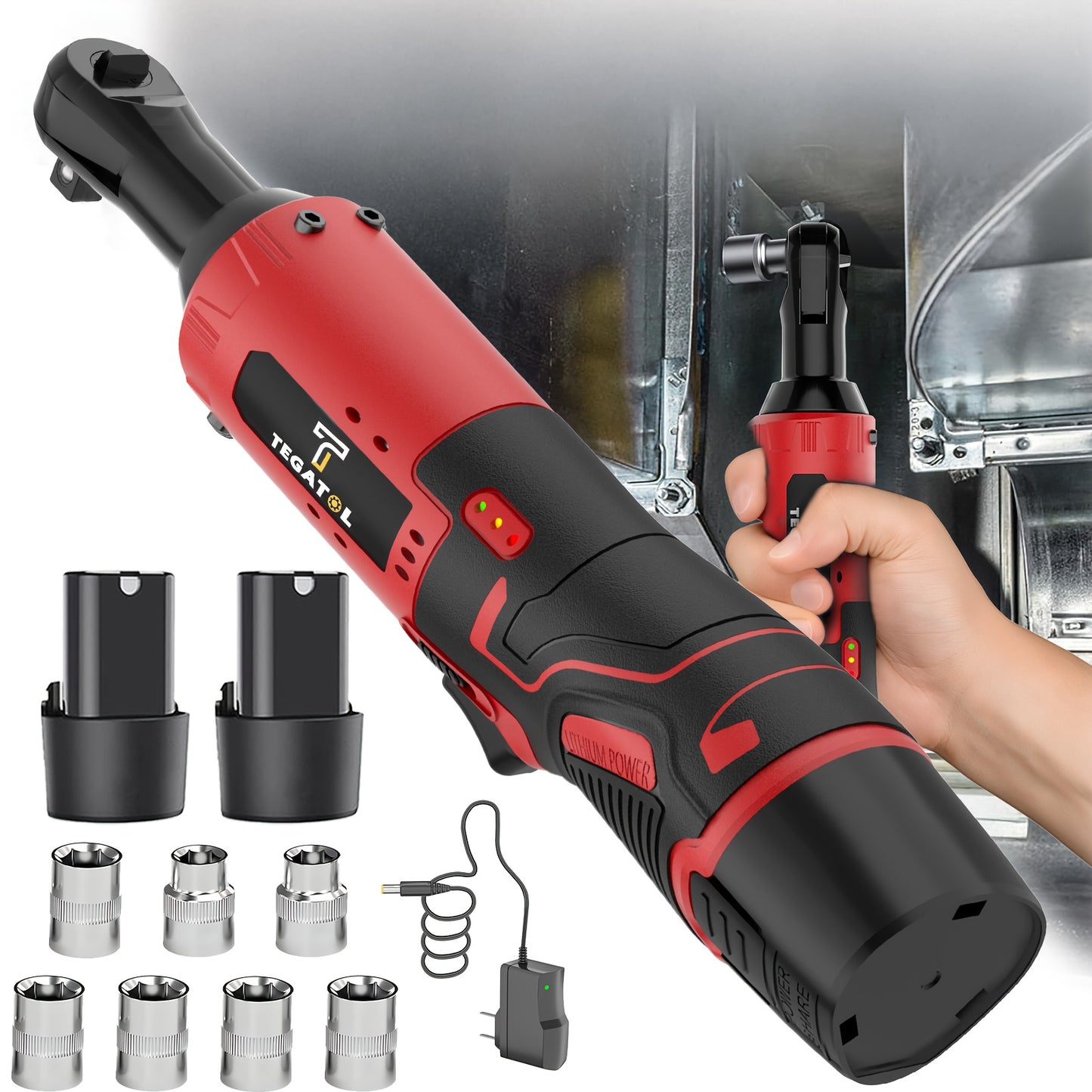 Rechargeable 12V 20V Cordless Ratchet Wrench Kit Variable Speed High Torque