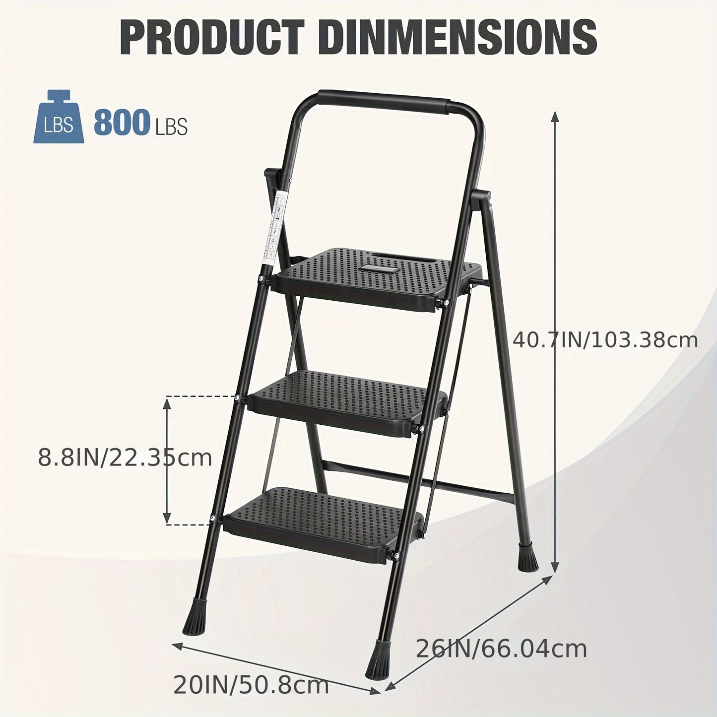 Smug 3 Step Folding Step Ladder 800 Lbs Anti Slip Handle
